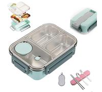 Tencipeda Lunch Box, Adult Stainless Steel Lunch Box with 3 Grid, High-Value Portable Sealed Insulation (Green)