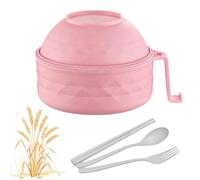 Tencipeda Microwave Ramen Bowl with Strainer, Microwave Safe Ramen Bowl Set with Lid, Handles, Chopsticks, Spoon & Fork for Dorm, Apartment and Office Meals (Pink)