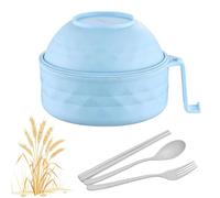 Tencipeda Microwave Ramen Bowl with Strainer, Microwave Safe Ramen Bowl Set with Lid, Handles, Chopsticks, Spoon & Fork for Dorm, Apartment and Office Meals (Blue)