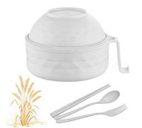 Tencipeda Microwave Ramen Bowl with Strainer, Microwave Safe Ramen Bowl Set with Lid, Handles, Chopsticks, Spoon & Fork for Dorm, Apartment and Office Meals (Beige)