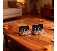 Tencipeda Mini Christmas Nativity Set in A Tin Box, Portable Pocket Size Nativity Scene Gift Tin Box Resin Holy Family Sheep & Jesus Figurines for Desk Shelf Office DéCor (2 sets,Beige)