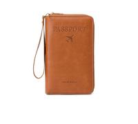 Tencipeda Multi-Functional Rfid Passport Wallet, Rfid Passport Wallet Women Essential Travel Anti-Theft Storage Case (Brown)