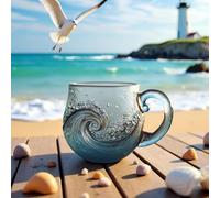Tencipeda Sea Glass Wave Mug, Handblown Ocean Wave Glass Mug Cup for Beach & Ocean Lovers, for Coffee, Tea, Wine, Cocktails