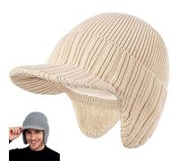 Tencipeda Sherum Cozy Head Beanie, Outdoo Beanie with Brim Cozy Head Thick Fleece Lined Beanies with Ear Flaps (Beige)
