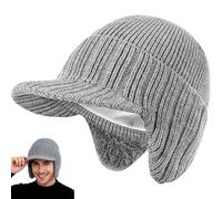 Tencipeda Sherum Cozy Head Beanie, Outdoo Beanie with Brim Cozy Head Thick Fleece Lined Beanies with Ear Flaps (Gray)