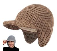 Tencipeda Sherum Cozy Head Beanie, Outdoo Beanie with Brim Cozy Head Thick Fleece Lined Beanies with Ear Flaps (Khaki)