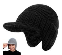 Tencipeda Sherum Cozy Head Beanie, Outdoo Beanie with Brim Cozy Head Thick Fleece Lined Beanies with Ear Flaps (Black)