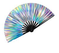 Tencipeda Silver Laser Rave Hand Fan, Large Folding Hand Rave Fan for Memorable Dance Events, Create Stunning Visuals (Laser Silver)