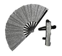 Tencipeda Silver Laser Rave Hand Fan, Large Folding Hand Rave Fan for Memorable Dance Events, Create Stunning Visuals (Silver)
