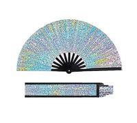 Tencipeda Silver Laser Rave Hand Fan, Large Folding Hand Rave Fan for Memorable Dance Events, Create Stunning Visuals (Cracked Blue)