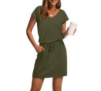 Tencipeda Summer Dresses for Women 2025 V Neck Casual Dresses Drawstring Cinched Waist with Pockets for Beach & Vacation (Lake Green,L)