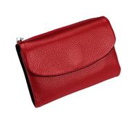 Tencipeda Unisex Pebble Leather Wallet - Double Zipper Coin Pockets, 5.3" Travel Slim Mini Leather Card Holder (Red black)