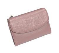 Tencipeda Unisex Pebble Leather Wallet - Double Zipper Coin Pockets, 5.3" Travel Slim Mini Leather Card Holder (Light pink)