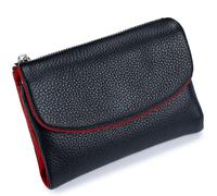 Tencipeda Unisex Pebble Leather Wallet, Versatile Soft Leather Wallets with Credit Card Holder & Cash Slots for Business Daily Commute & Office Use (Black with red)