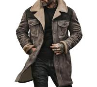 Tencipeda Western Jackets for Men Vintage Suede Leather Jacket Plush Reversed Collar Warm Faux Leather Zip Up Retro Coat (Gray,M)