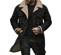 Tencipeda Western Jackets for Men Vintage Suede Leather Jacket Plush Reversed Collar Warm Faux Leather Zip Up Retro Coat (Black,S)