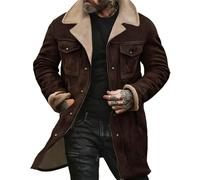 Tencipeda Western Jackets for Men Vintage Suede Leather Jacket Plush Reversed Collar Warm Faux Leather Zip Up Retro Coat (Coffee,XL)