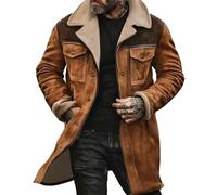 Tencipeda Western Jackets for Men Vintage Suede Leather Jacket Plush Reversed Collar Warm Faux Leather Zip Up Retro Coat (Camel,3XL)