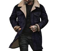 Tencipeda Western Jackets for Men Vintage Suede Leather Jacket Plush Reversed Collar Warm Faux Leather Zip Up Retro Coat (Navy,M)