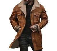 Tencipeda Western Jackets for Men Vintage Suede Leather Jacket Plush Reversed Collar Warm Faux Leather Zip Up Retro Coat (Yellow,S)