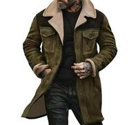 Tencipeda Western Jackets for Men Vintage Suede Leather Jacket Plush Reversed Collar Warm Faux Leather Zip Up Retro Coat (Green,S)