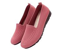 Tencipeda Womens Lightweight Knitted Loafers, Slip-Resistant Breathable Washable Loafers for Women Comfort with Arch Support (Pink,43)