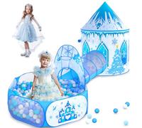 Tenda 3 in 1 Frozen Play per bambini - Casa da gioco pop-up per bambini con tunnel di monitoraggio dei bambini, foro della palla e tenda da castello principessa
