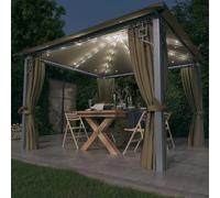 vidaXL Gazebo con Tende e Luci LED 300x300 cm Grigio Talpa Alluminio
