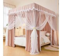 Tenda a baldacchino per Letto a Doppio Strato in Tinta Unita con Balza, zanzariera da Principessa con Design a 4 Angoli e 3 Aperture per la Decorazione della Camera da Letto di Rag