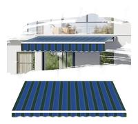 Tenda a baldacchino retrattile, 100% copertura solare per terrazza, balcone, caffetteria, a righe, blu, verde, 20 x 5 m, protezione UV resistente alle intemperie