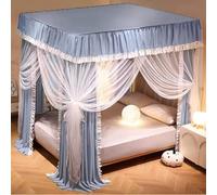 Tenda a baldacchino rosa a 4 angoli, tenda da principessa con lacci a balza, staffa in acciaio al carbonio, per la decorazione della camera da letto di ragazze e adulti(Blue)