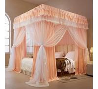 Tenda a balza con lacci e 4 angoli, tenda a baldacchino per letto a 4 angoli, in acciaio inox ispessito, per la decorazione della camera da letto delle ragazze adolescenti(Orange)