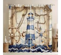 Tenda a forma di faro costiero, decorazione per camera da letto di bambini, ragazze, ragazzi, stile retrò, barca a vela, tende nautiche con occhielli nella parte superiore (2 pannelli), 168 x 183 cm