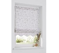 Tenda a pacchetto Finja bianco naturale cotone, mantovana decorativa con bordo, motivo floreale, stile rustico, dimensioni: larghezza 80 cm x altezza 140 cm