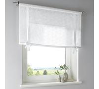 Tenda a pacchetto Lille in 100% cotone semitrasparente, bianco con motivo floreale stampato. Cordini con fiocco romantico, larghezza 60 x altezza 100 cm