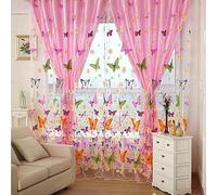 Tenda a pannello in voile trasparente con stampa a farfalle, 2 m x 1 m, in tulle semitrasparente, per balcone, soggiorno, con tasca per asta, tende trasparenti floreali