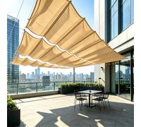 Tenda a Rullo Scorrevole a Forma di U 150 x 750 cm Regolabile, Resistente Agli Strappi, Impermeabile, Anti-Uv 98%, Protezione Solare Onda Vela D'Ombra Ricambio per Giardino Sabbia, Giallo sabbia