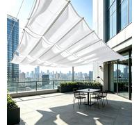 Tenda a Rullo Scorrevole a Forma di U 155 x 900 cm Regolabile, Resistente Agli Strappi, Impermeabile, Anti-Uv 98%, Protezione Solare Onda Vela D'Ombra Ricambio per Giardino Sabbia, Bianco