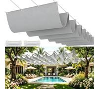 Tenda a Rullo Scorrevole a Forma di U 225 x 380 cm Regolabile, Resistente Agli Strappi, Impermeabile, Anti-Uv 98%, Protezione Solare Tenda da Sole per Esterno per Giardino Sabbia, Grigio Chiaro