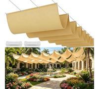 Tenda a Rullo Scorrevole a Forma di U 96 x 190 cm Regolabile, Resistente Agli Strappi, Impermeabile, Anti-Uv, Protezione Solare Scorrevole Tenda a Vela Parasole per Balcone Piscinae, Giallo sabbia
