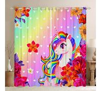 Tenda a tema unicorno per ragazze, con motivo arcobaleno, per bambini, con motivo floreale, magico, per camera da letto, bambini, stile principessa, da sogno, per finestre, W52 x L63