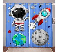Tenda astronauta Cartoon Space Rocket finestra Dreapes per ragazzi ragazze bambini spazio esterno finestra tende trattamento pianeta arredamento blu W46* L54