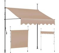 Tenda avvolgibile regolabile per balcone e giardino, larghezza 200-400 cm, senza fori, regolabile in altezza, copertura antipioggia impermeabile, colore: cachi (215-310 cm)