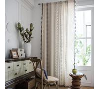 Tenda Boho 1 Pezzi,Tende Cotone/Lino Rustico Bianco/Nero con Nappe & Disegno Geometrico,Semi-Oscurante per Camera/Soggiorno,Tasca per Asta Stile Agriturismo,150 x 240 cm