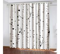 Tenda boho oscurante, stile rustico, beige, bianco, tronco d'albero, in poliestere, set da 2 pezzi, 274 x 274 cm