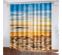 Tenda Camera Da Letto Oscurante Termica Isolante Con Occhielli Per Casa Moderne, 3D Scenario Occidentale Della Spiaggia Dell'Oceano Motivo Tende Salotto Moderne Oscuranti Per Interni 234X230cm 2 Pezzi