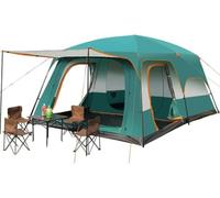 Tenda Campeggio 5-8 persone, 4 Stagioni Doppio Strato Tent Familiare Tunnel Zaino Copertura impermeabile Antivento pavimento cucito Attività All'aperto Viaggi (Dark Green, 5-8 People)