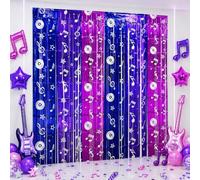 Tenda con frange in lamina con note musicali, decorazioni per feste, confezione da 2 pezzi, 9 x 1,8 m, a tema musicale, per bambini e adulti, decorazione di compleanno