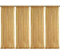Tenda con lustrini, 4 pezzi, 0,6 x 2,4 m, sfondo per cerimonia nuziale, sfondo glitterato in tessuto dorato