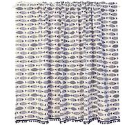 Tenda corta da cucina in stile mediterraneo, mezza tenda in tessuto di cotone e lino con motivo a pesci piccoli e palline di nappe 145x100 cm